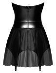 Noir Dress M czarna mini, powerwetlook, szelki, tiulowy doł, bez ramiączek