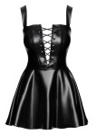 Noir Handmade Sukienka Mini S czarna, powerwetlook, regulowane wiązanie, połysk