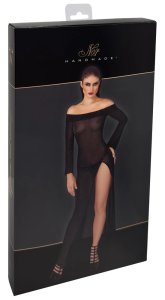 Noir Handmade Suknia Maxi XL czarna, transparentna, rozcięcie, dekolt Carmen