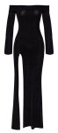 Noir Handmade Suknia Maxi XL czarna, transparentna, rozcięcie, dekolt Carmen