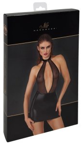 Noir Handmade Sparkle S Czarna sukienka mini z połyskiem, transparentną górą i zdobieniami