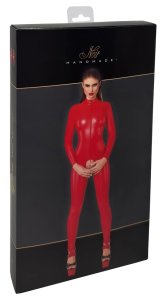Noir Handmade Jumpsuit Powerwetlook Czerwony S z długim zamkiem, stojką i otwartą dolną częścią