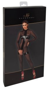 Noir Handmade Jumpsuit Powerwetlook Czarno-Przezroczysty L z matowymi panelami i stojką