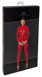 Noir Handmade Powerwetlook Jumpsuit Czerwony M z długim zamkiem, stojką i wycięciem