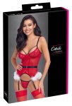 Cottelli Lingerie X-Mas Basque czerwony komplet z koronką i piórami S/M, regulowane paski