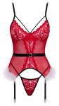 Cottelli Lingerie X-Mas Basque z koronką i piórami, czerwony L/XL, regulowane paski