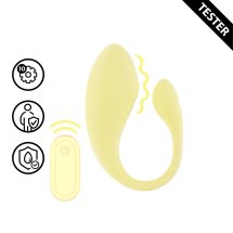 Loveline F1 Yellow – Model C-shape z pilotem, 10 trybów wibracji, silikon medyczny, Tester
