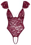 Cottelli Lingerie Body z perłowymi akcentami, bordowy, koronkowy, rozmiar M