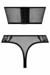 Passion Half Corset & Tiara Thong czarny, imitacja skóry, koronka, S/M, zapięcie na rzep