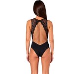 Passion Evalie Body Czarny S/M – Koronkowe body z odkrytymi plecami, głęboki dekolt
