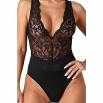 Passion Evalie Body Czarny S/M – Koronkowe body z odkrytymi plecami, głęboki dekolt