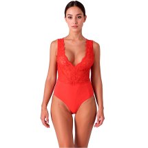 PASSION Evalie Body Koronkowe Czerwone L/XL – Głęboki dekolt, efektowne plecy, elegancki fason
