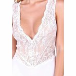 Passion Evalie Body White L/XL – Koronkowa bielizna z głębokim dekoltem, transparentne elementy