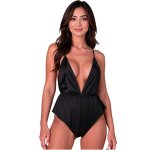 Passion SENSIE Body satynowe czarne S/M – Satynowa tkanina, głęboki dekolt, regulowane ramiączka