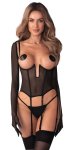 Obsessive Euphori Corset L/XL – czarny, transparentny model z fiszbinami i 8 paskami