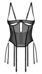 Obsessive Euphori Corset L/XL – czarny, transparentny model z fiszbinami i 8 paskami