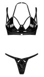 Obsessive Keira Lise Komplet Vinylowy BH i Stringi S/M – czarny, błyszczący, regulacja