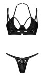 Obsessive Keira Lise Komplet Vinylowy BH i Stringi S/M – czarny, błyszczący, regulacja