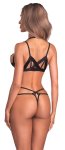 Obsessive Keira Lise S/M – komplet z otwartym biustonoszem i stringami winylowymi