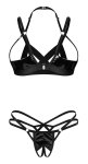 Obsessive Keira Lise S/M – komplet z otwartym biustonoszem i stringami winylowymi
