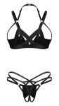 Obsessive Keira Lise S/M – komplet z otwartym biustonoszem i stringami winylowymi