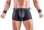Svenjoyment Bondage Pants L czarne z siateczką, mankietami i otwartym tyłem