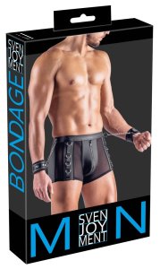 Svenjoyment Bondage spodnie 2XL czarne z siateczką, otwartym tyłem i mankietami na rzepy