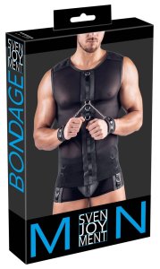 Svenjoyment Bondage koszulka siatkowa L czarna z matowymi panelami i regulowanymi mankietami