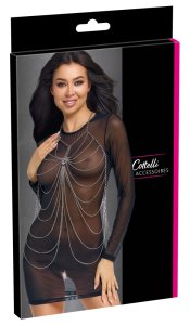 Cottelli ACCESSOIRES – srebrny body chain z kryształem, regulowany naszyjnik na ciało