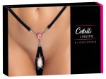 Cottelli LINGERIE String z ozdobnym kryształem i łańcuszkami, regulowany S-L, czarny