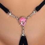 Cottelli LINGERIE String z ozdobnym kryształem i łańcuszkami, regulowany S-L, czarny