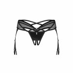 Obsessive Dominna String bezszwowy z odsłonięciem czarny S/M – model z paskami i siateczką