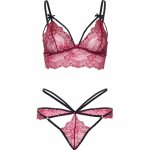 Leg Avenue 81623 komplet koronkowy bralette i stringi bordowy M, ozdobne detale