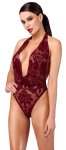 Noir Handmade Body Kink Royal czerwony, transparentny, rozmiar L – welurowy wzór, string