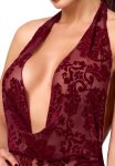 Noir Handmade Body Kink Royal czerwony, transparentny, rozmiar L – welurowy wzór, string