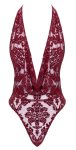 Noir Handmade Body Kink Royal czerwony, transparentny, rozmiar L – welurowy wzór, string