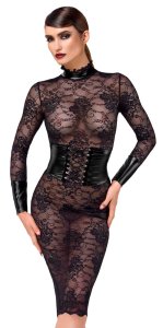 Noir Handmade Kink Royal sukienka koronkowa midi czarna M – transparentna, powerwetlook, pas