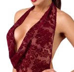 Noir Handmade Kink Royal sukienka mini transparentna bordowa S – aksamitny flock, halterneck