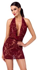 Noir Handmade Kink Royal Sukienka Mini Bordowa Transparentna M – welurowy nadruk, głęboki dekolt