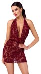 Noir Handmade Kink Royal Sukienka Mini Bordowa Transparentna M – welurowy nadruk, głęboki dekolt