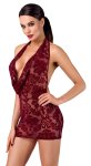 Noir Handmade Kink Royal Sukienka Mini Bordowa Transparentna M – welurowy nadruk, głęboki dekolt