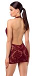Noir Handmade Kink Royal Sukienka Mini Bordowa Transparentna XL – aksamitny flock, głęboki dekolt