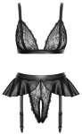Cottelli Lingerie komplet koronkowy z pasem do pończoch, czarny S, regulowane ramiączka