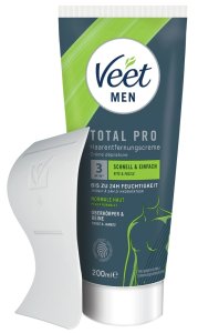 Veet Men Total Pro krem do depilacji ciała 200 ml, szybka aplikacja, testowany dermatologicznie