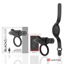 Black&Silver Cameron – pierścień wibracyjny z zegarkiem WatchMe, silikon medyczny, czarny