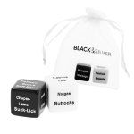 Black&SILVER Zestaw Kości dla Par 2 cm, satynowe etui, czarno-srebrny, akcesorium do gry