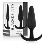 Black&Silver Hansel – silikonowa zatyczka analna z ergonomicznym uchwytem, 8,2 cm