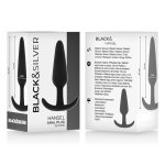 Black&Silver Hansel – silikonowa zatyczka analna z ergonomicznym uchwytem, 8,2 cm