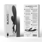 Black & Silver Kaleb Vibe – dwusilnikowy model silikonowy, 20 cm, USB, 10 trybów
