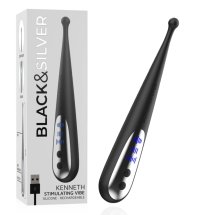 Black&Silver Kenneth – zaawansowany model wibrujący, USB, silikon medyczny, 19 cm